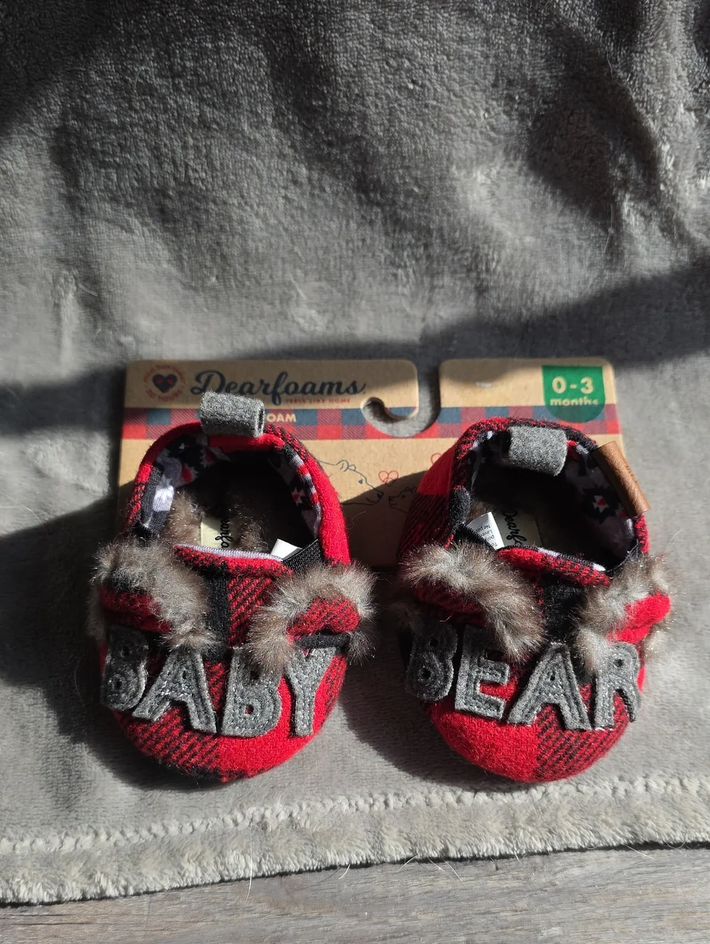 Dearfoams Baby Red Plaid 'Baby Bear' Infant Slippers - 0-3 Months
